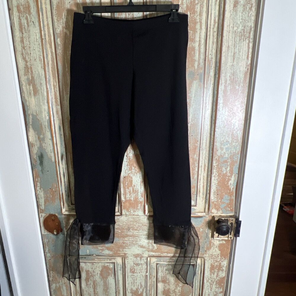 Pegasus Black Leggings M Sheer Ties At Ankles